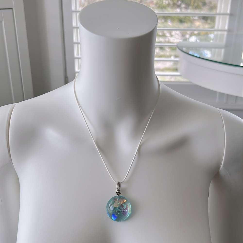 Handmade Necklace Pendant Charm, Jewellery, White Green Rainbow Kaleidoscope